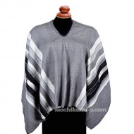 Nice Peru Poncho Handmade Alpaca Wool Striped Design Gray Color
