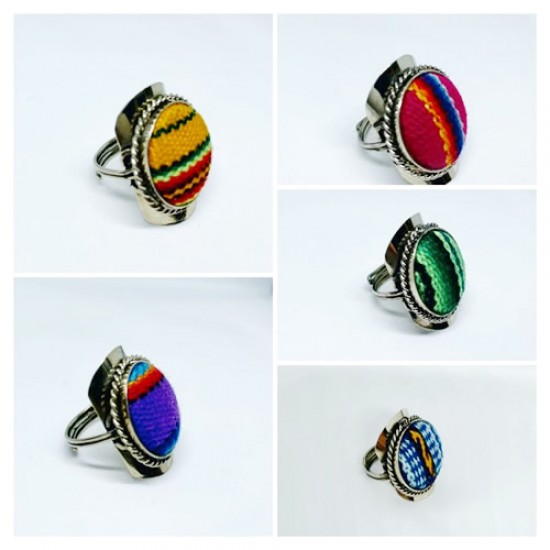Lot 24 Pretty Aguayo Fabric Rings , Assorted Colors Mixed Manta