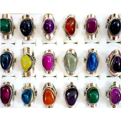100  Pretty Quartz Agate Stone Rings, Assorted Stone Color