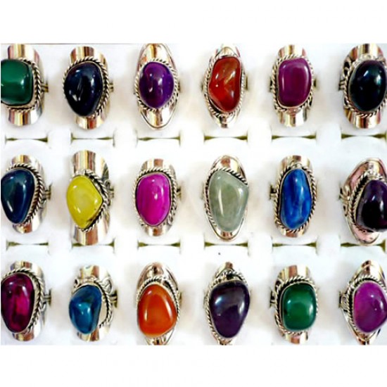 12 Amazing Quartz Agate Stone Rings, Assorted Colors & Design