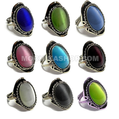 Lot 24 Cat's Eye Glass Stone Rings, Assorted Design & Colors