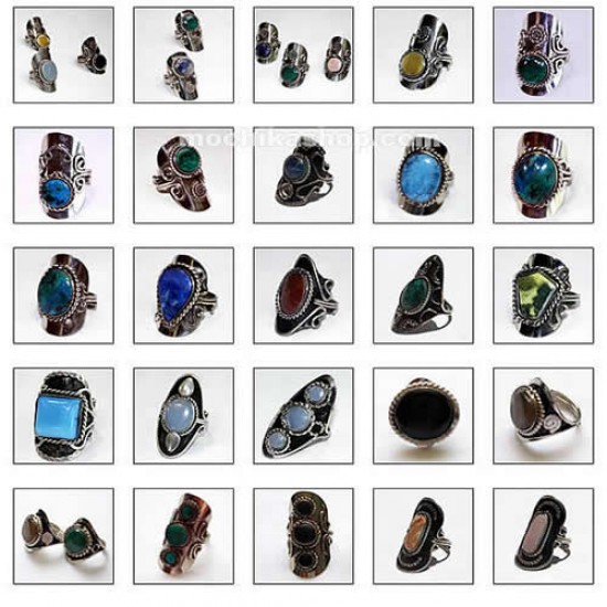 100 Wholesale Peruvian Stone Rings, Mixed Stone Color & Models