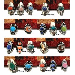 Lot 250 Peruvian Stone Rings Handmade Alpaca Silver, Mixed Design