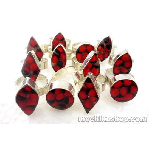 06 Beautiful Huayruro Seed Beads Rings Resined Handmade