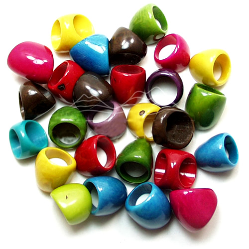 100 Precious Tagua Chunky Seeds Rings, Mixed Colors