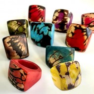 50 Amazing Crust Tagua Chunky seeds Rings,Assorted Design Mixed Colors