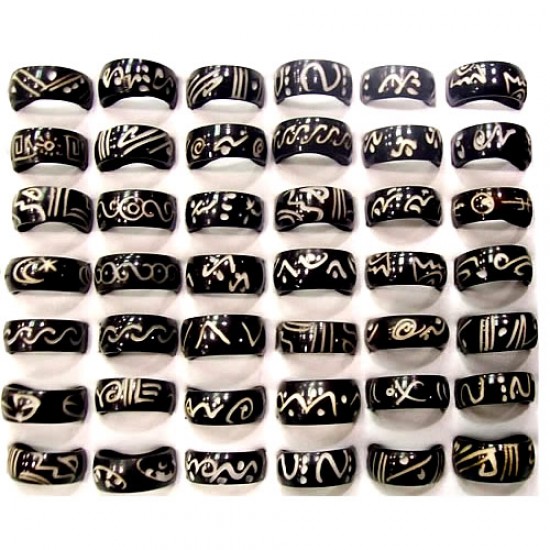 Lot 24 Pretty Small Tagua Rings , Assorted Carved Images  Design