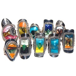 Lot 24 Nice Fused Glass Rings, Mixed Colors & Models