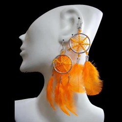12 Peruvian Dreamcatcher Earrings Handmade Feathers Colorful