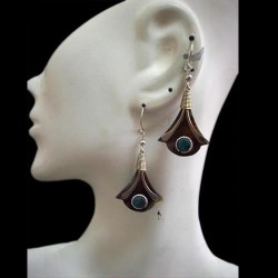 100 Alpaca Silver Earrings Handmade Bull Horn & Turquoise Stone