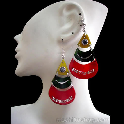 06 Gorgeous Peru Bull Horn Earrings Teardrop Design Tricolor