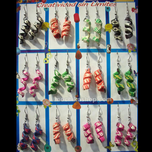 12 Wholesale Handmade Cane Arrow Earrings Spiral Design Colored