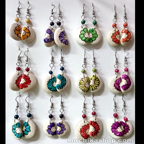 Lot 12 Peruvian Drop Ceramic Earrings Colorful Flower Images