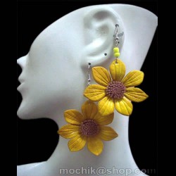 06 Peruvian Leather Earrings Flower Mixed Design Colorful