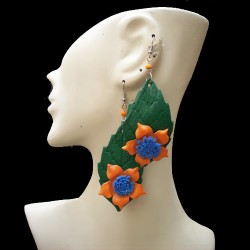 Lot 24 Peruvian Handmade Leather Earrings Drop Flower Image
