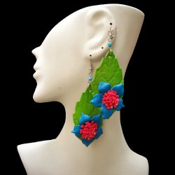 12 Peruvian Wholesale Leather Earrings Drop Flower Image