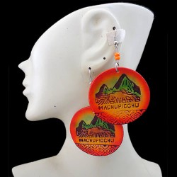 06 NIce Peruvian Carved Leather Earrings Machu Picchu Images