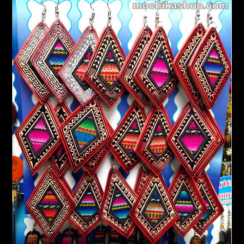 06 Peruvian Inca Cusco Blanket Leather Earrings Natural Colour