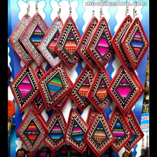 Lot 24 Peru Inca Cusco Blanket Leather Earrings Natural Colour