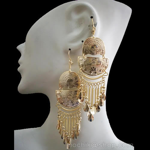 12 Peruvian Handmade Gold Plated Earrings Inca Mixed Design