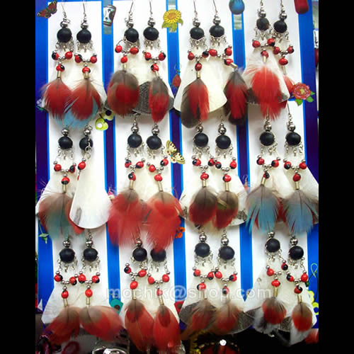 06 Pretty Peruvian Paiche Fish Scale Earrings Handmade Feathers