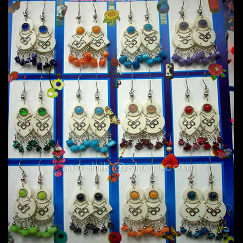 12 Peruvian Wholesale Bone Earrings with Cascajo Gravel Stone