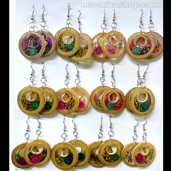 12 Wholesale Peruvian Resin Wood Earrings - Boho Design