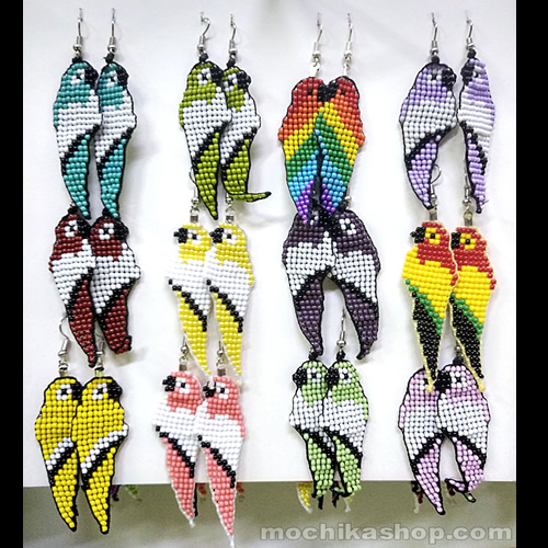 24 Peruvian Earrings handmade Mostacilla Beads - Parrots Image