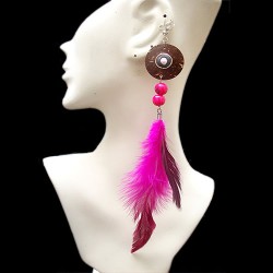 06 Peruvian Loners Earrings Handmade Feathers and Coconut Shell