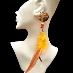 12 Pretty Peruvian Loners Earrings Handmade Feathers and Coconut