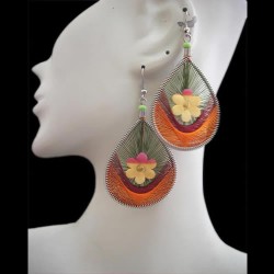 12 Peruvian Wholesale Flower Teardrop Thread Earrings