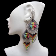 06 Nice Peruvian Teardrop Thread Earrings Rasta Canutillo Design