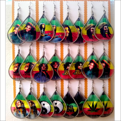 06 Nice Peruvian Teardrop Thread Earrings Rasta Reggae Design
