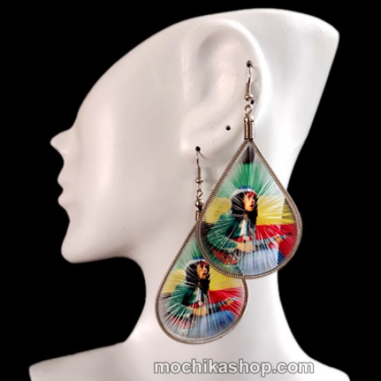 24 Wholesale Peruvian Teardrop Thread Earrings Rasta Design