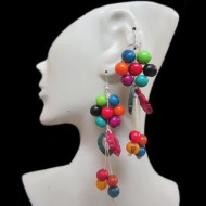 12 Peruvian Nice Colorful Peach Seeds Earrings With Acai Beads