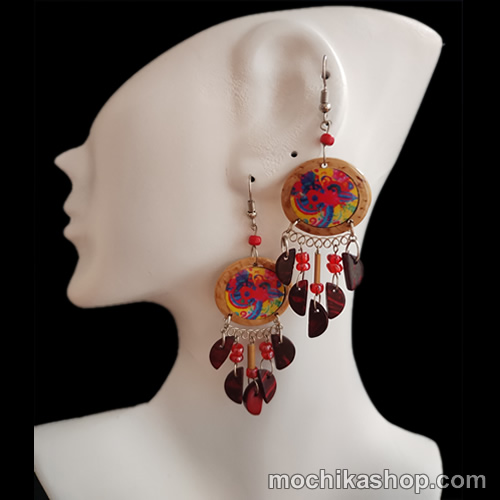 06 Pretty Peruvian Coconut Earrings Hand Painted Mixed Images