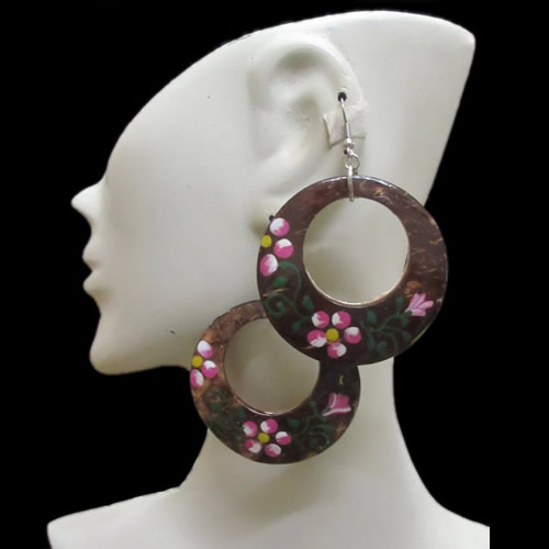12 Peruvian Coconut Shell Earrings Mixed Donuts Design