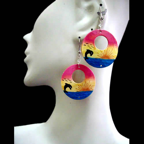 Lot 24 Peruvian Round Coconut Earrings Hand Painted Summer Image