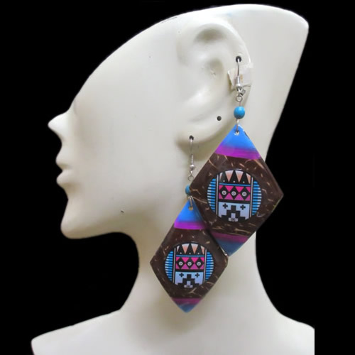 06 Peruvian Pretty Coconut Earrings Assorted Images Geometric design