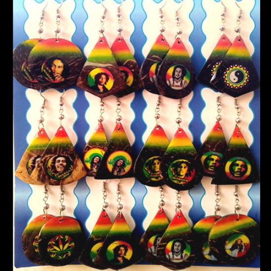 12 Wholesale Peruvian Amazing Rasta Coconut Earrings Assorted Images