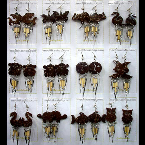 12 Peruvian Wholesale Coconut Bamboo Earrings Assorted Images