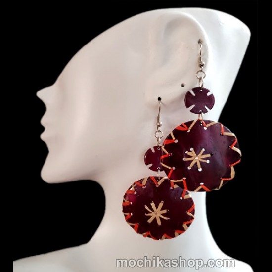 12 Peruvian Coconut Shell Earrings Round Design