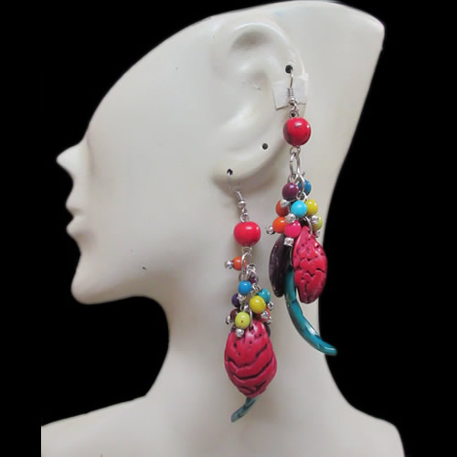06 Peruvian Nice Colorful Peach Seeds Earrings with Achira Beads