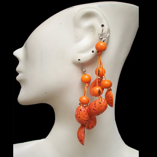 06 Peru Peach Earrings with Acai Seeds Bunch Design Colorful