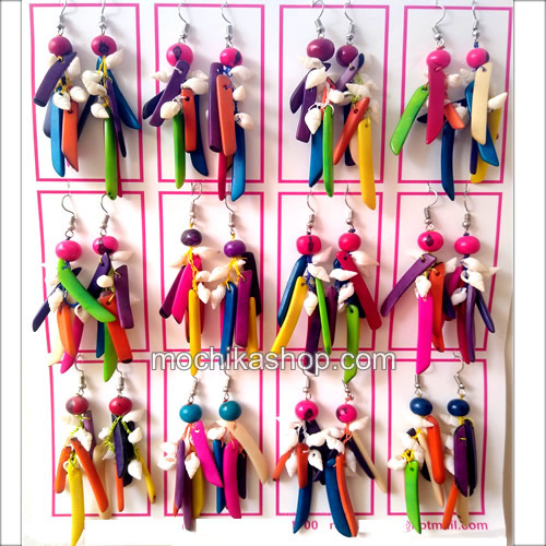 12 Pretty Tagua Sticks Earrings & Small Seashells, Crochet Design