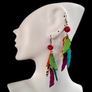06 Peruvian Nice Tagua Toothed Stick Earrings Tricolor Design