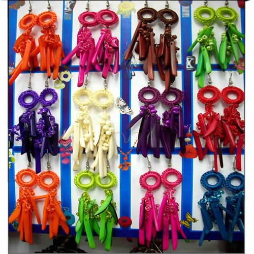 Lot 50 Peruvian Nice Tagua Sticks Earrings With Woven Crochet