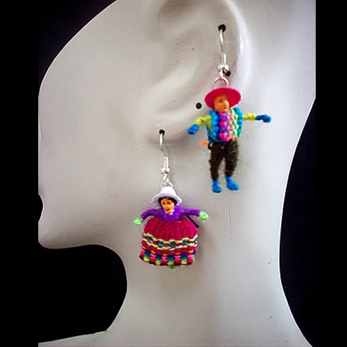 24 Pretty Peruvian Worry Dolls (Cholitos) Earrings Duo Images