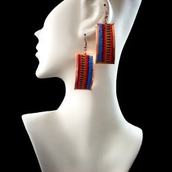 06 Peruvian Pretty Cusco Blaket Fabric Earrings Handmade Copper