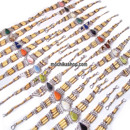 06 Gorgeous Bamboo Bracelets Handmade Peruvian Stone